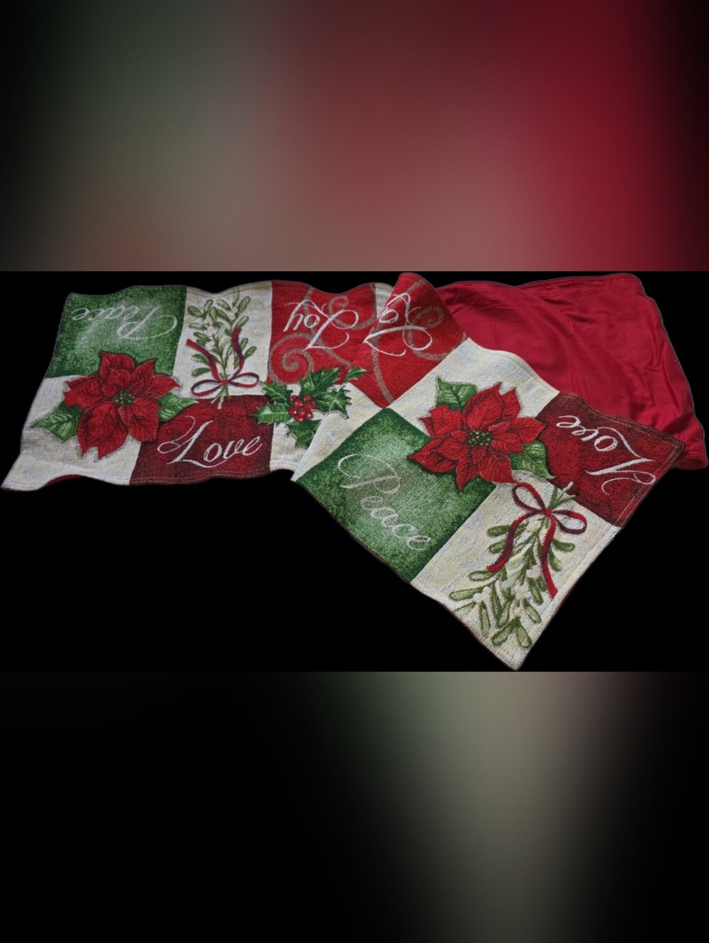 Festive Holiday Superior Table Runner Heavy Cloth, 12"x64" - Red & Green
